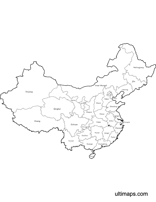 Preview of Labeled Map of China Provinces (Letter)