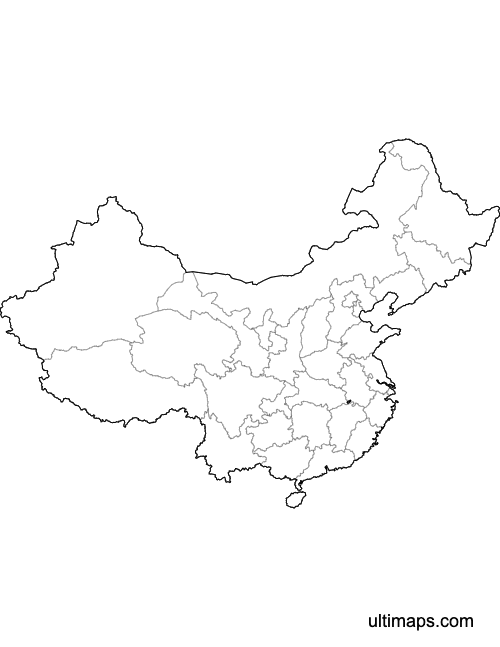 Preview of Outlined Map of China Provinces (Letter)