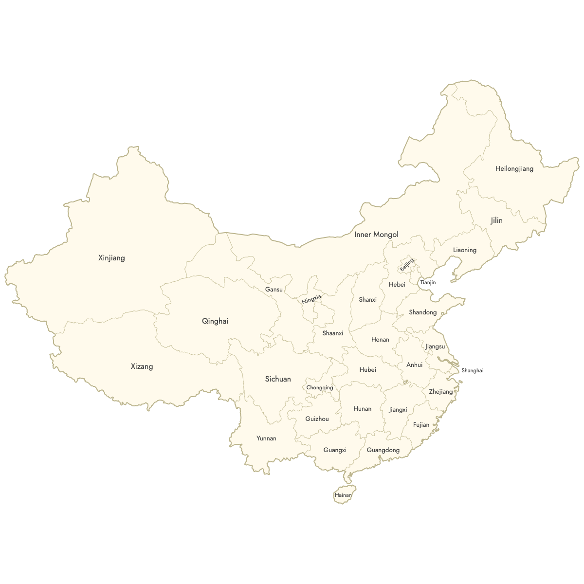 Unstyled Map of China Provinces With Labels