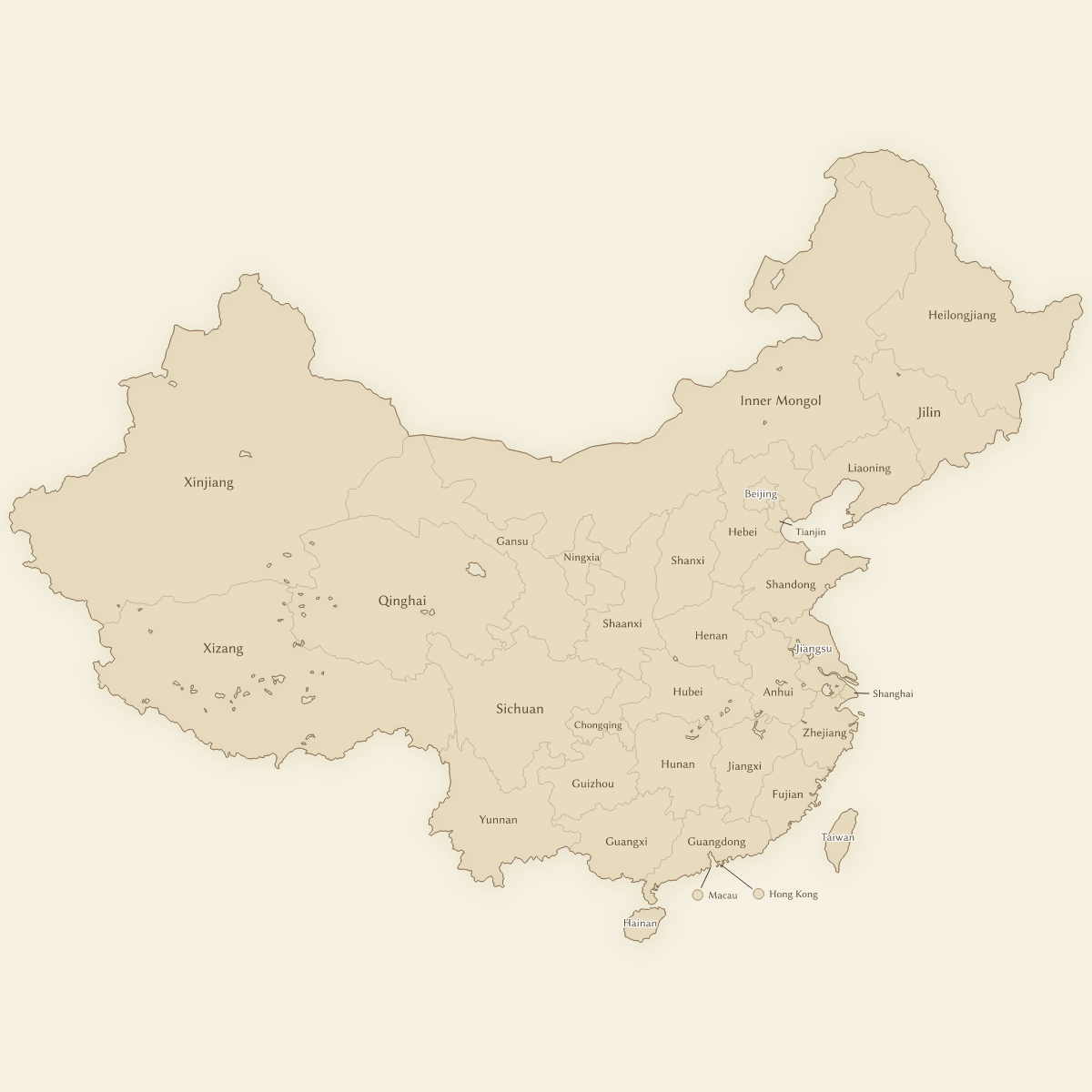 Vintage styled map of China with Provinces