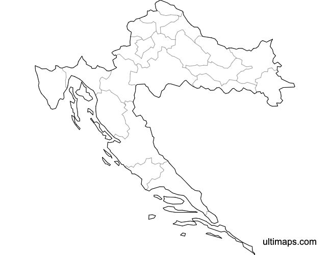 Preview of Blank Map of Croatia Counties (A4)