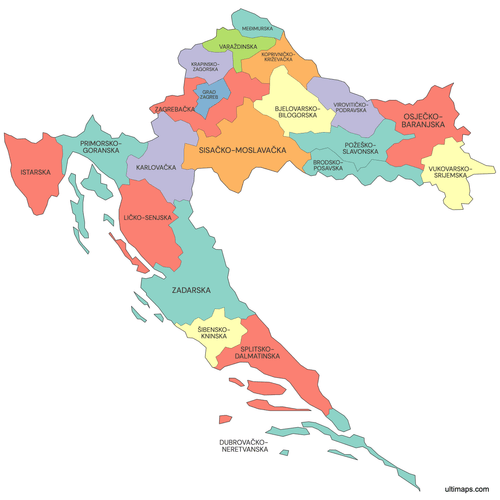 Preview of Colored Croatia Map with Counties