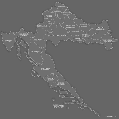 Preview of Labeled Map of Croatia Counties (Dark)
