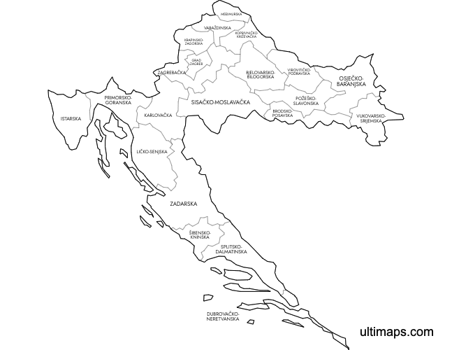 Preview of Labeled Map of Croatia Counties (Letter)
