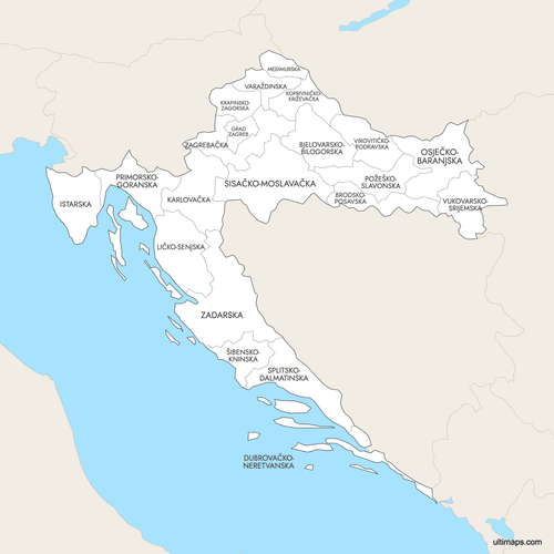 Preview of Labeled Map of Croatia Counties with Surrounding Areas