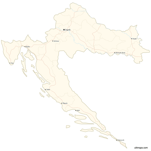 Preview of Map of Croatia Counties with Cities