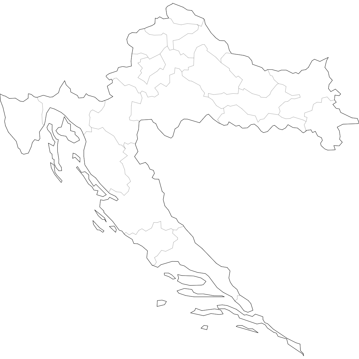 Wireframe Map of Croatia Counties