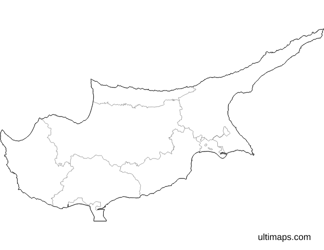 Blank Cyprus Map with Districts (A4)