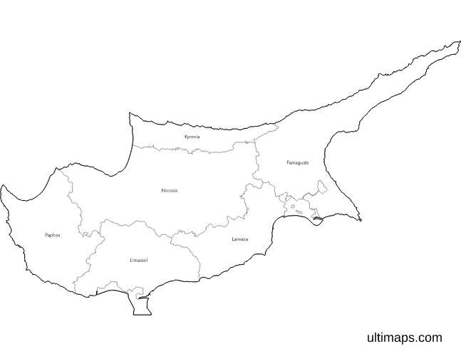 Labeled Cyprus Map with Districts (A4)