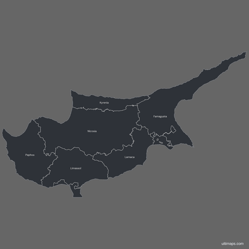 Labeled Cyprus Map with Districts (Dark)
