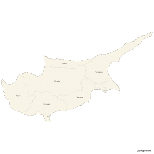 Labeled Cyprus Map with Districts