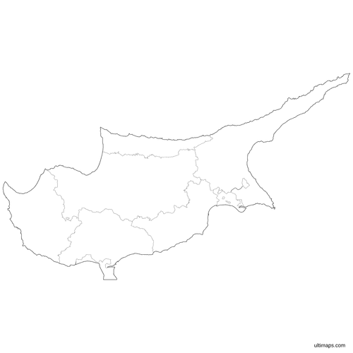 Outlined Cyprus Map with Districts