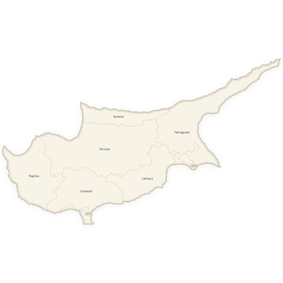 Blank map of Cyprus with labeled Districts
