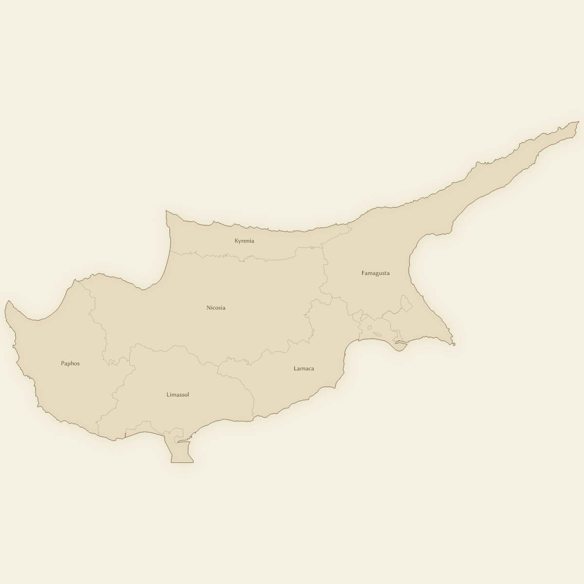 Vintage styled map of Cyprus with Districts