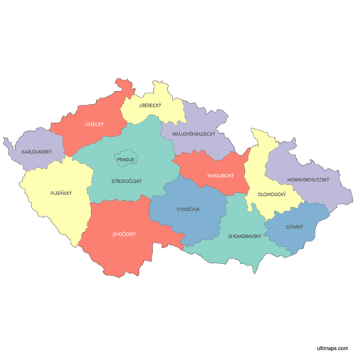 Preview of Labeled Map of Czech Republic Regions