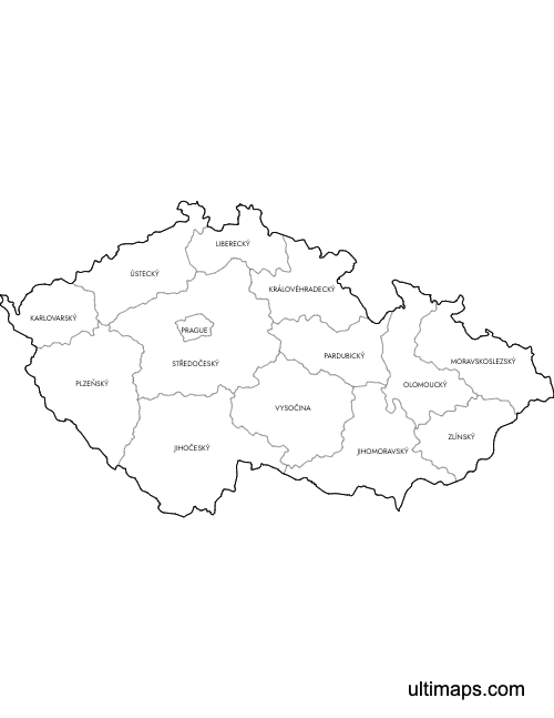 Preview of Labeled Map of Czech Republic Regions (Letter)