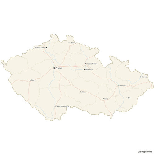 Map of the Czech Republic with Cities and Roads