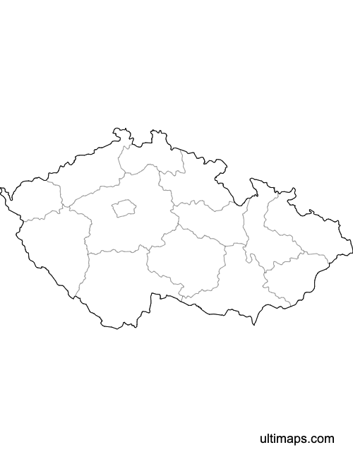 Preview of Outlined Map of Czech Republic Regions (Letter)