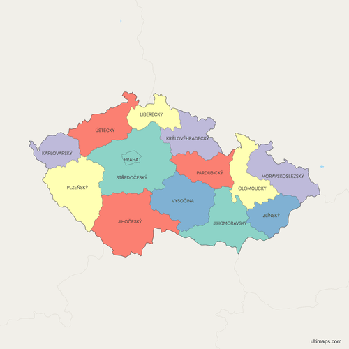 Political Map of the Czech Republic with Regions