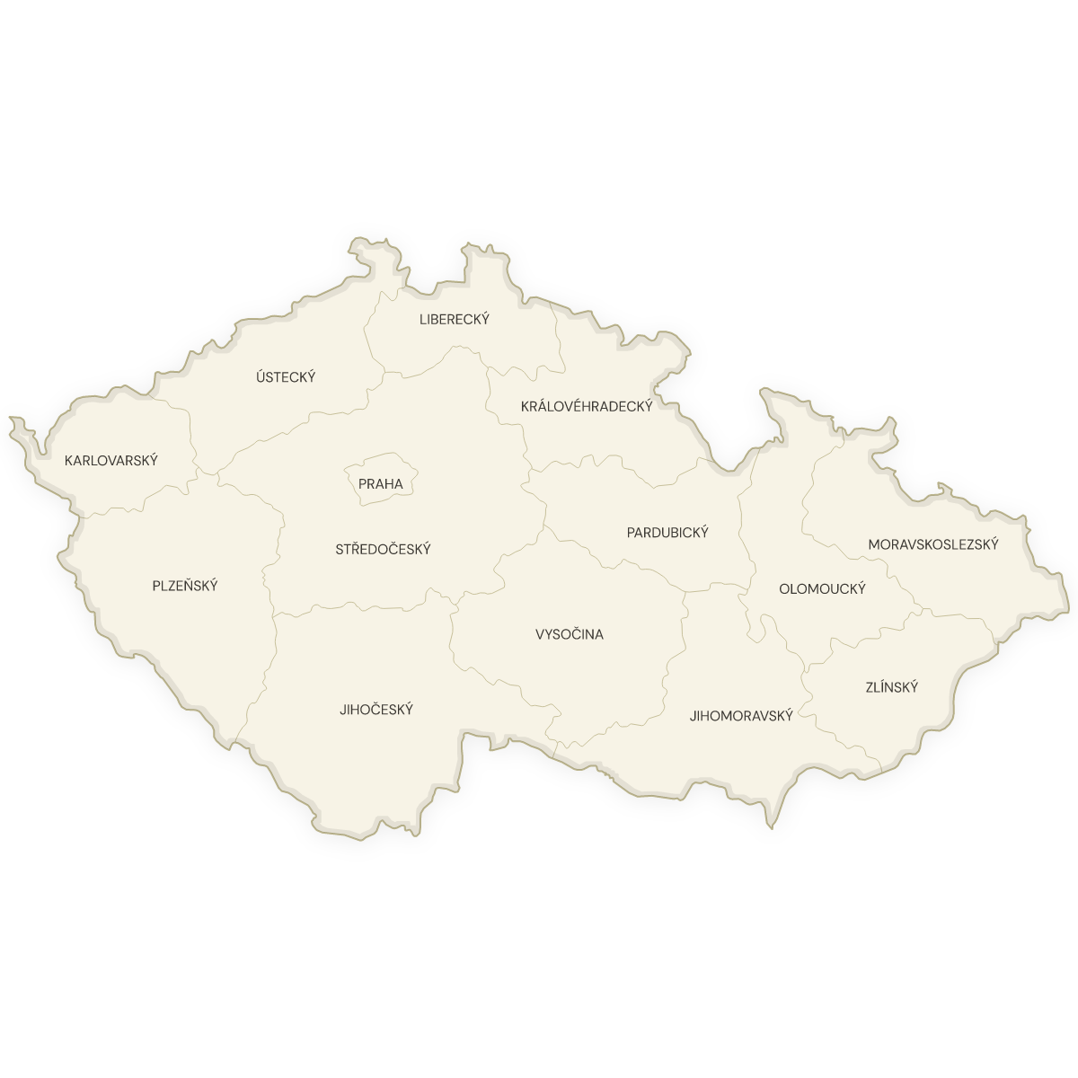 Blank map of the Czech Republic with labeled Regions