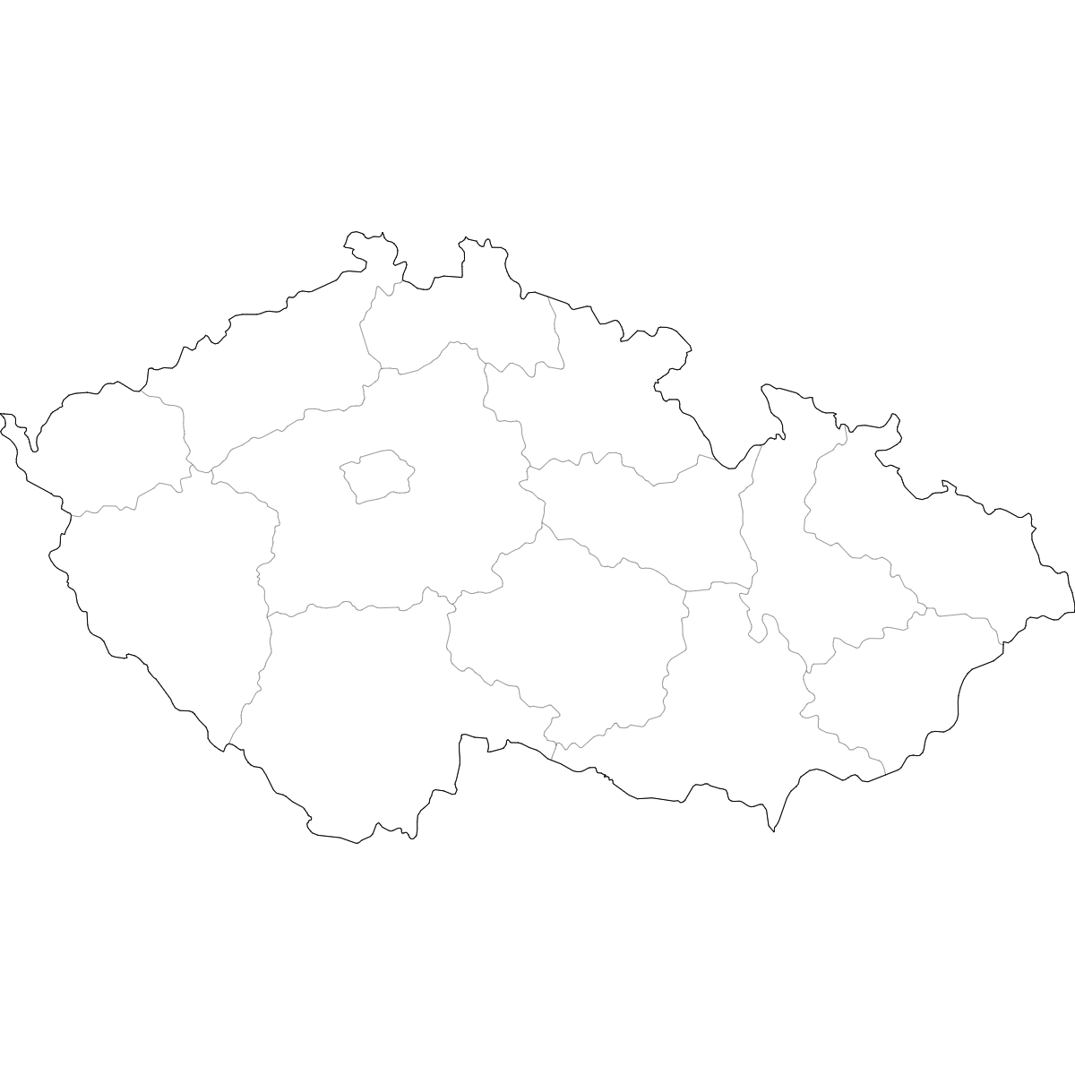 Outlined Map of Czech Republic Regions
