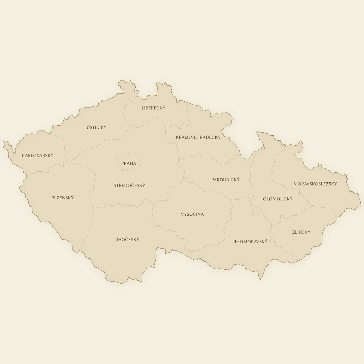 Vintage styled map of the Czech Republic with Regions