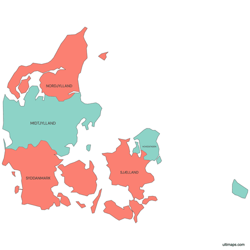Preview of Colored Denmark Map with Regions