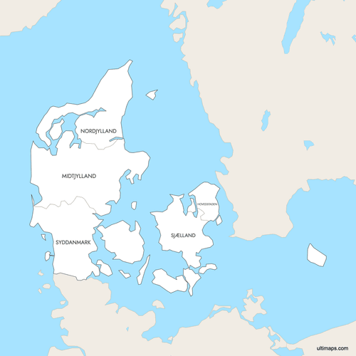 Preview of Labeled Map of Denmark Regions with Surrounding Areas