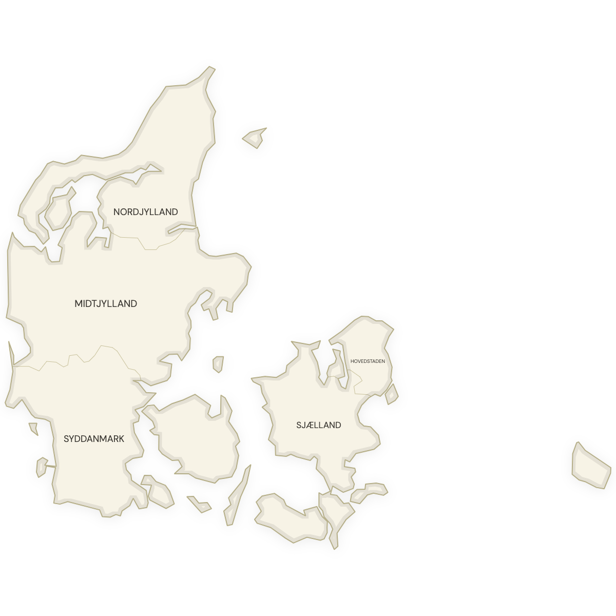 Blank map of Denmark with labeled Regions