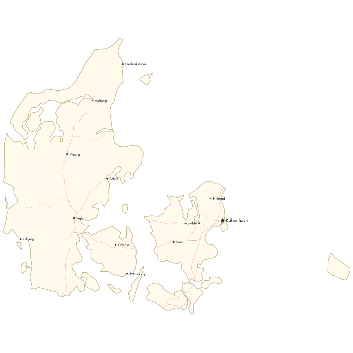 Custom Map of Denmark Regions with Cities
