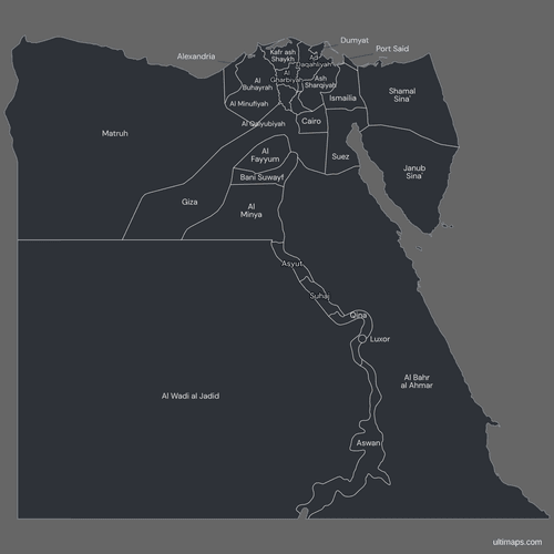 Labeled Egypt Governorates Map (Dark)