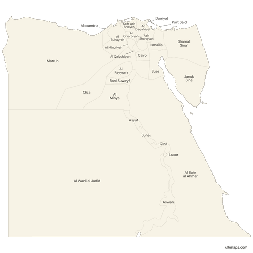 Labeled Egypt Governorates Map