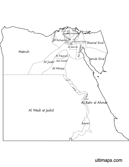 Preview of Labeled Map of Egypt Governorates (Letter)