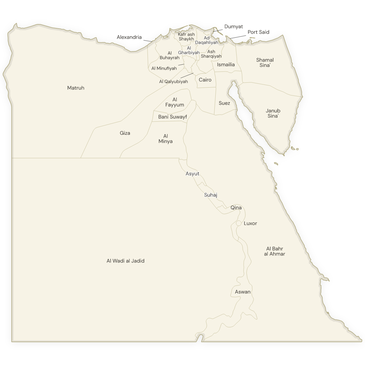 Blank map of Egypt with labeled Governorates