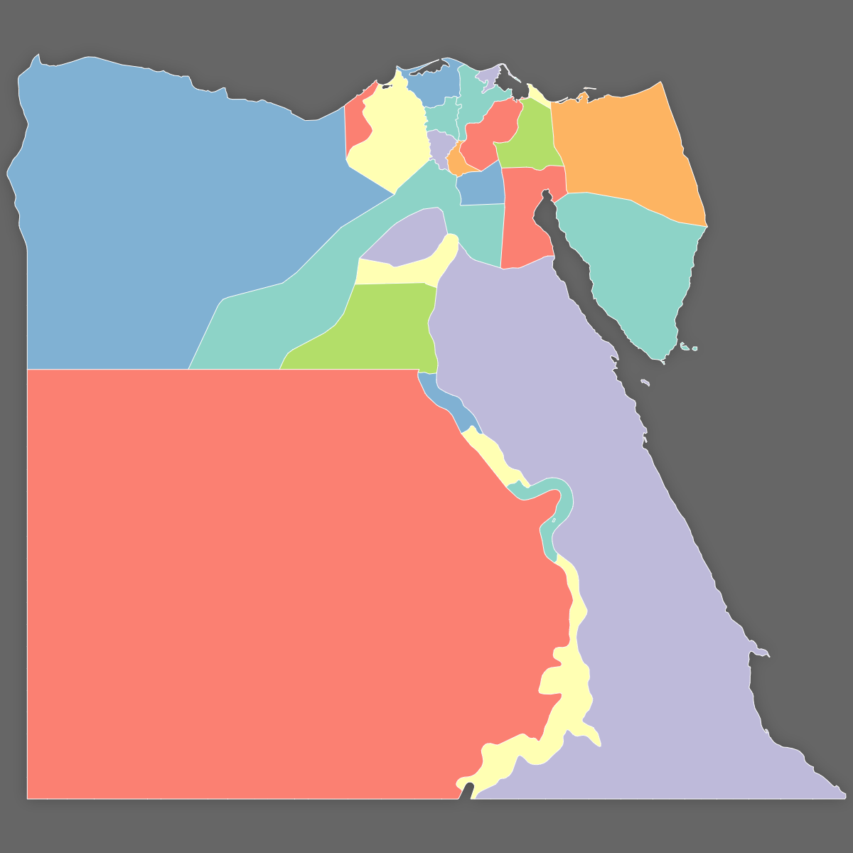Custom Map of Egypt Governorates (Dark Theme)