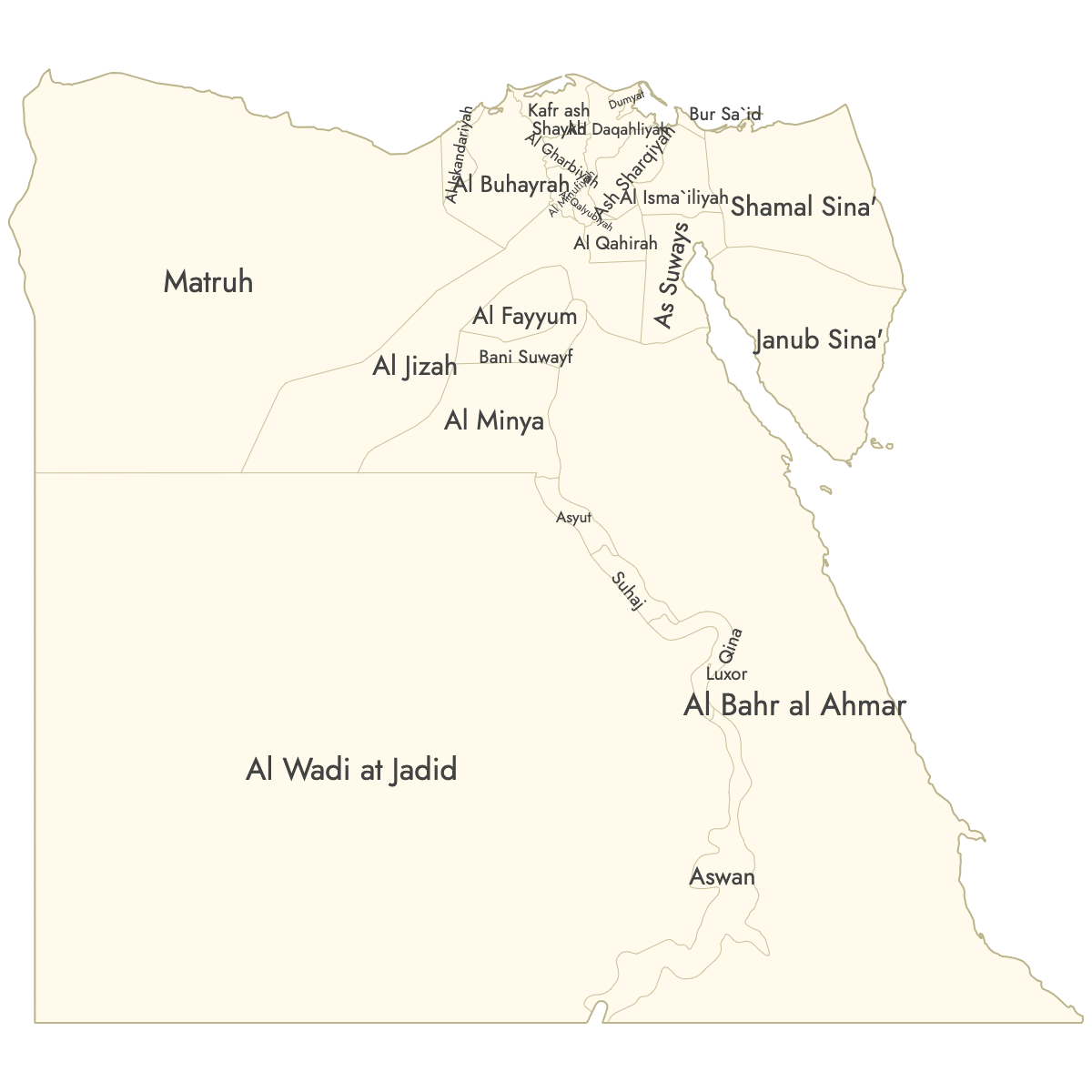 Unstyled Map of Egypt Governorates