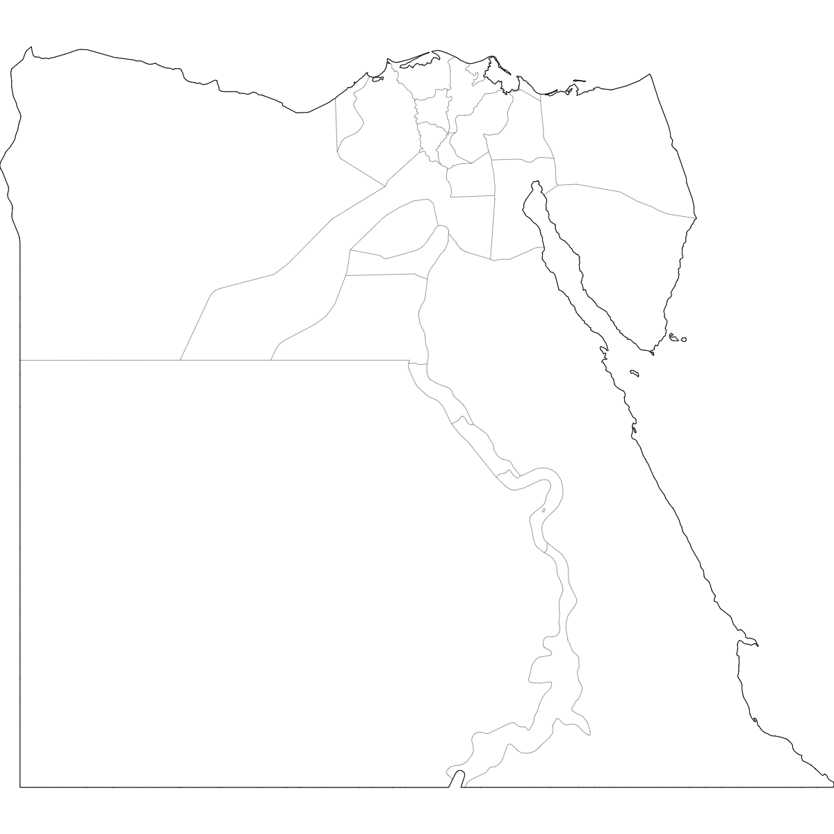 Wireframe Map of Egypt Governorates