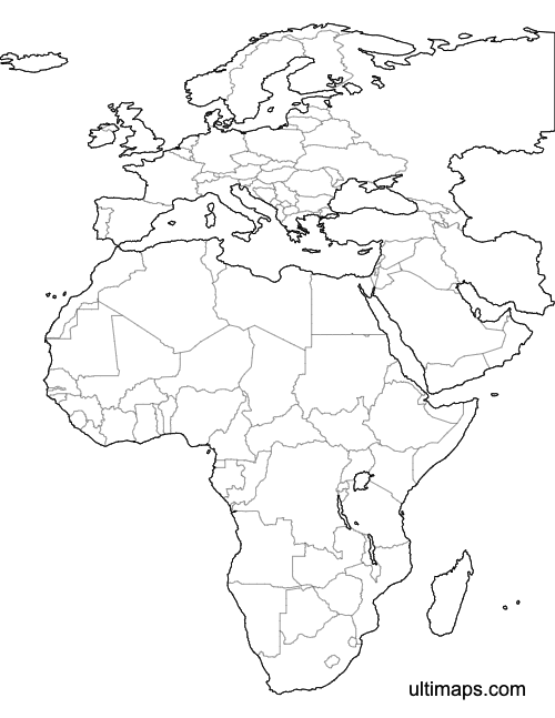 Preview of Blank Map of EMEA Countries (A4)