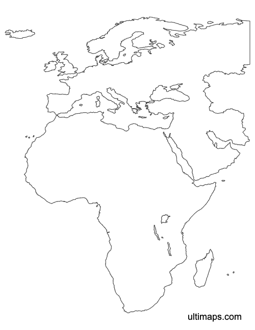 Preview of Outline Map of EMEA Countries (Letter)