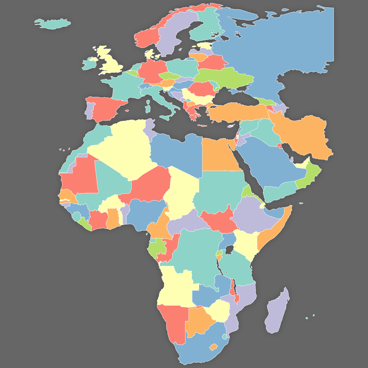 Custom Map of EMEA Countries (Dark Theme)