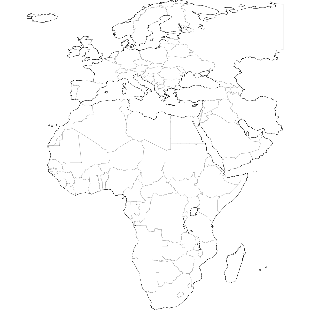 Wireframe Map of EMEA Countries