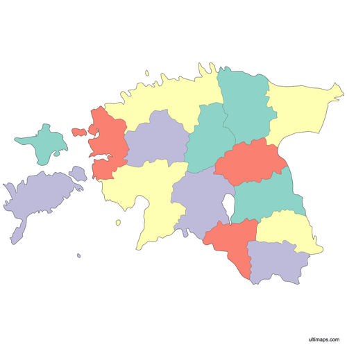 Preview of Colored Estonia Map with Counties