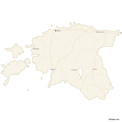 Preview of Map of Estonia with Cities and Roads