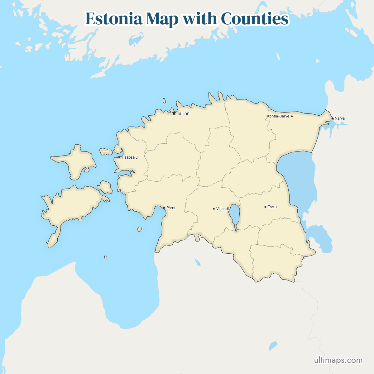 Estonia Map with Counties
