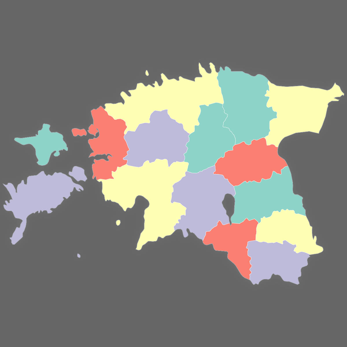 Dark themed map of Estonia with Counties
