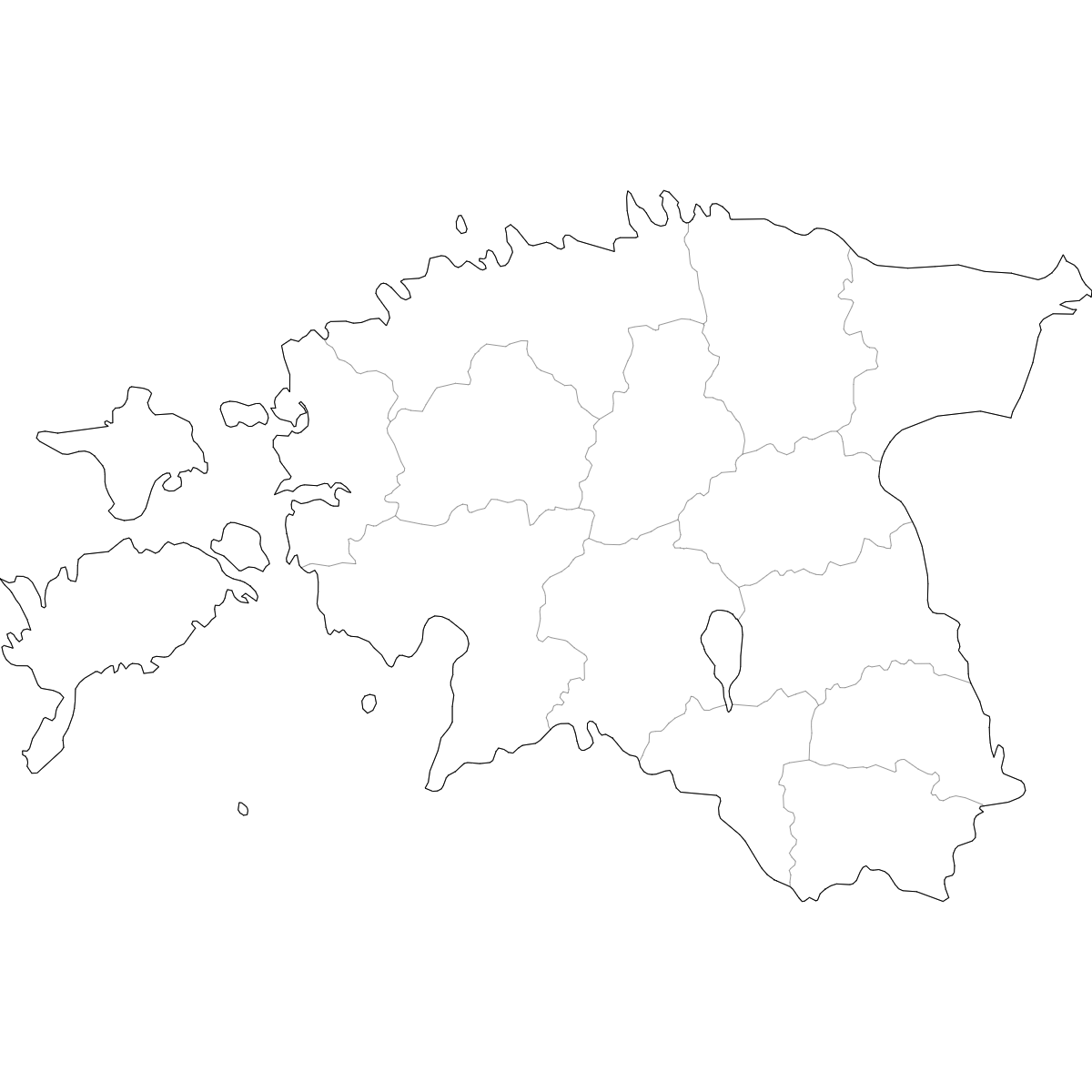Blank outline map of Estonia showing county borders