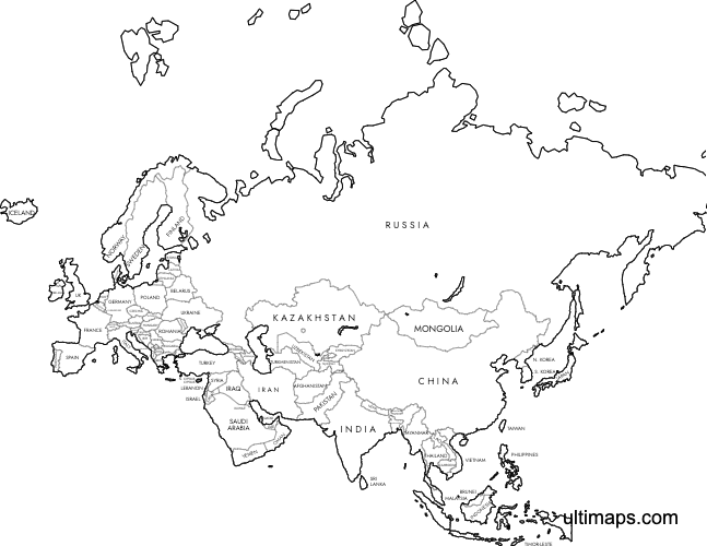 Preview of Labeled Map of Eurasia (A4)
