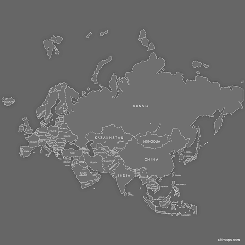 Preview of Labeled Map of Eurasia (Dark)