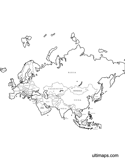 Preview of Labeled Map of Eurasia (Letter)