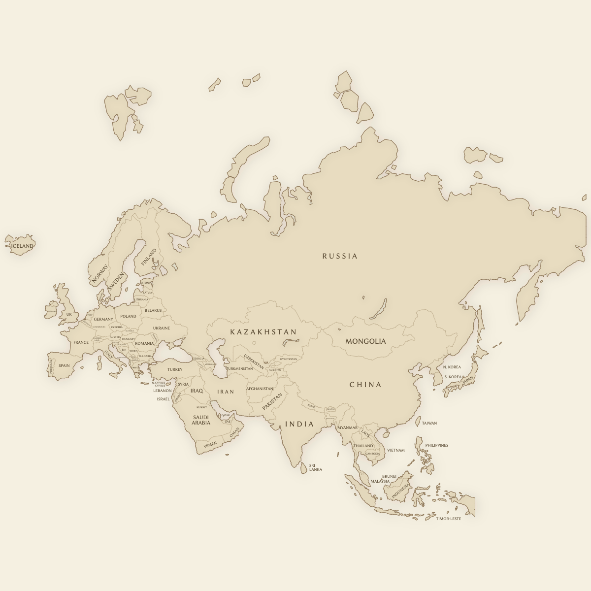Styled Map of Eurasia (Vintage Theme)